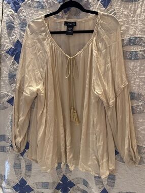 Midnight Velvet Cream Boho Peasant Top with Tassel Tie